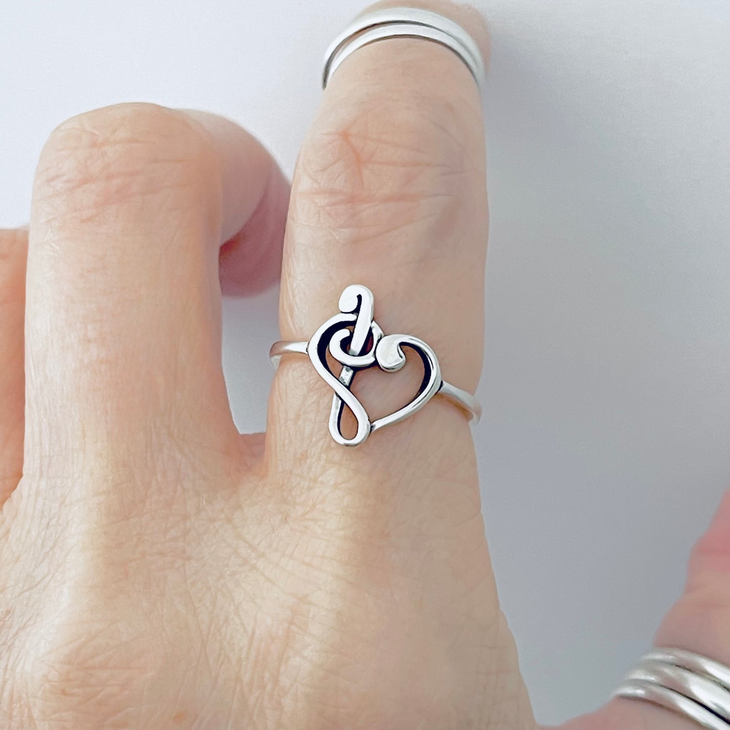 Sterling Silver Love Note Heart Ring, Musical Notes, Clef Rings, Music Jewelry