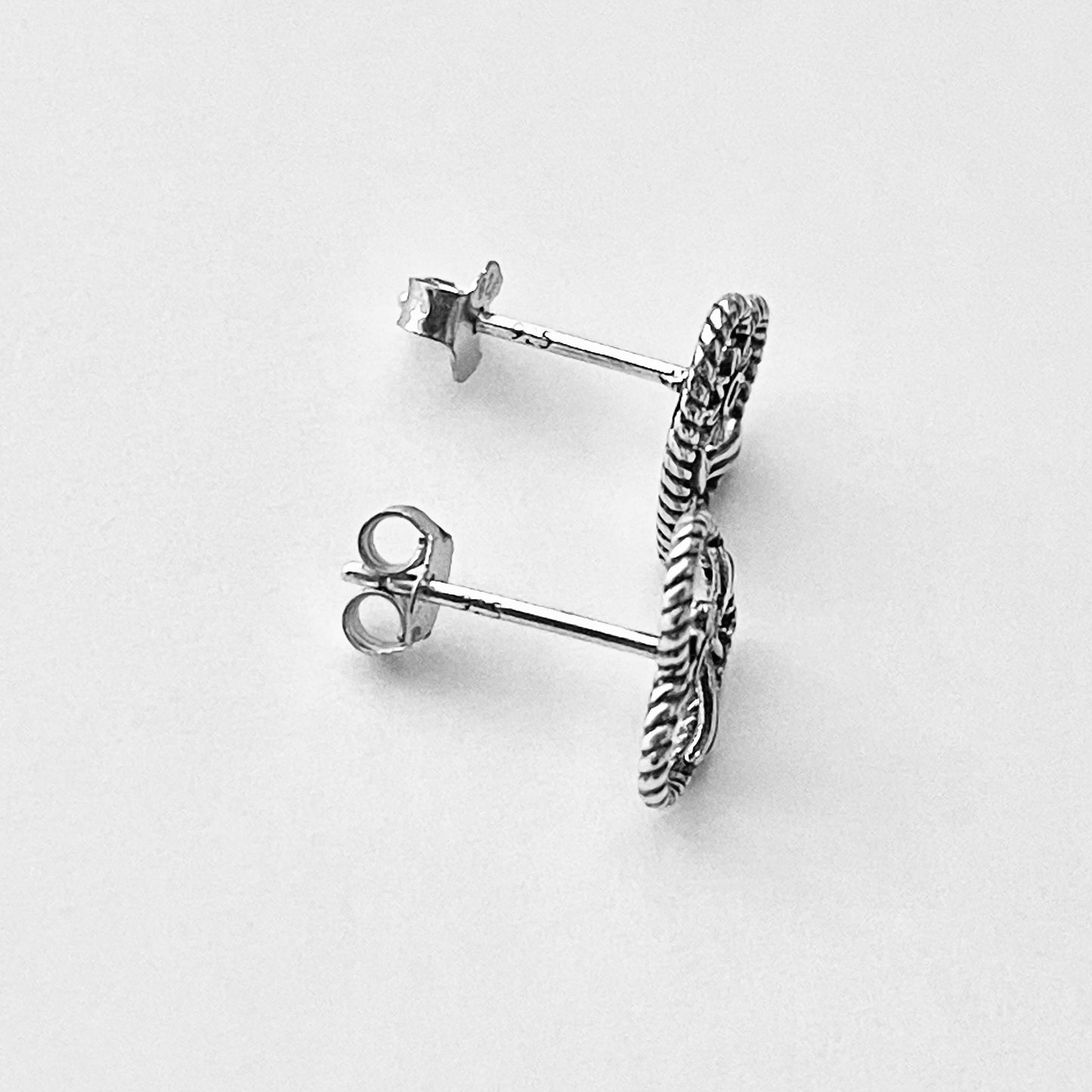 925 Sterling Silver Rope Heart Daisy Stud Earrings | Flower & Love Heart Silver Earrings