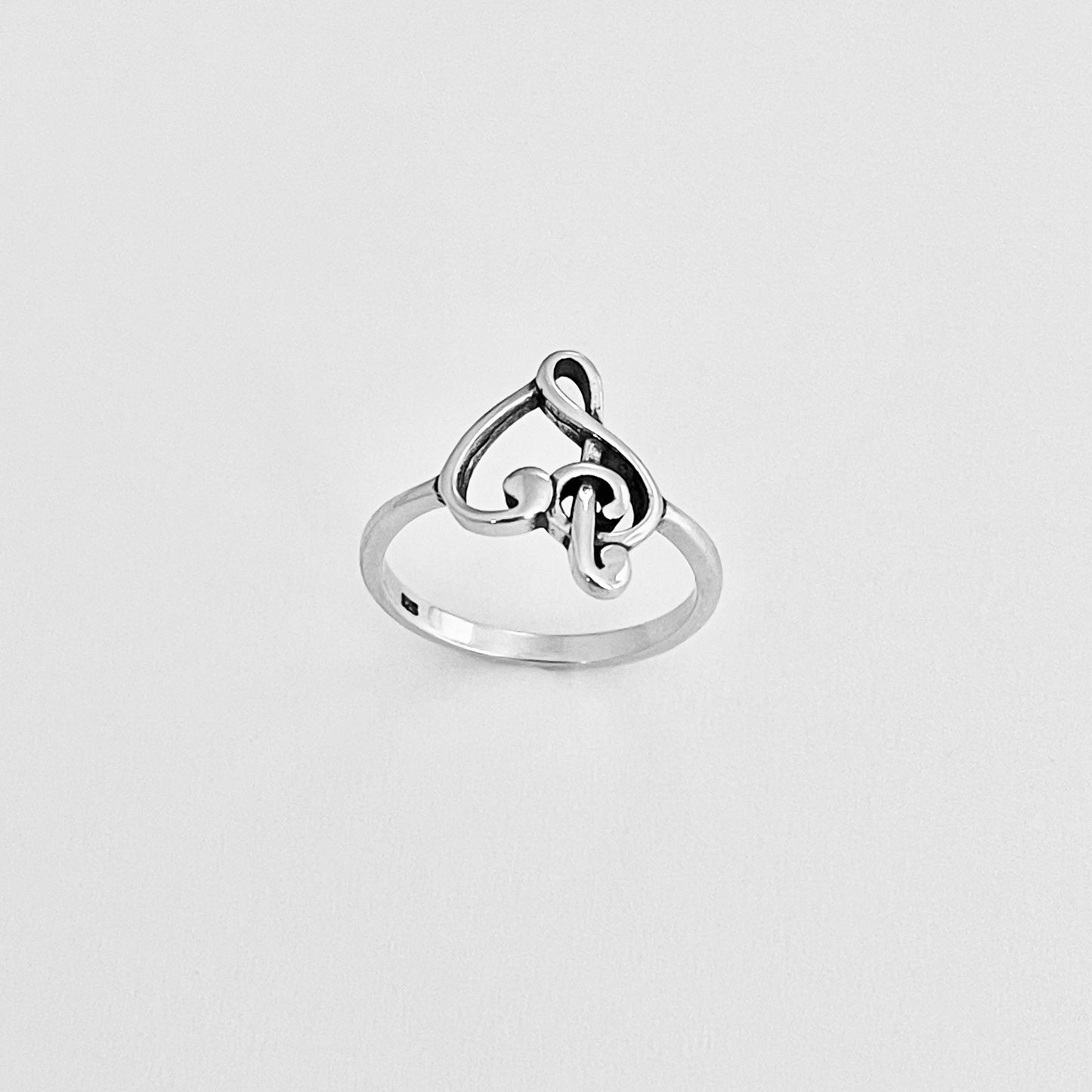 Sterling Silver Love Note Heart Ring, Musical Notes, Clef Rings, Music Jewelry