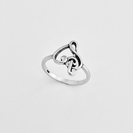 Sterling Silver Love Note Heart Ring, Musical Notes, Clef Rings, Music Jewelry