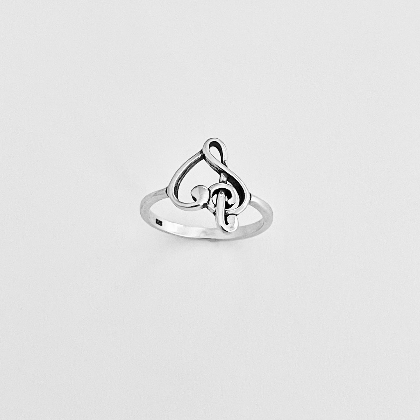 Sterling Silver Love Note Heart Ring, Musical Notes, Clef Rings, Music Jewelry