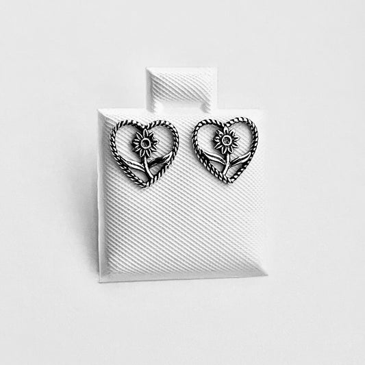 Sterling Silver Rope Heart Daisy Earring, Stud Earrings, Flower Daisies