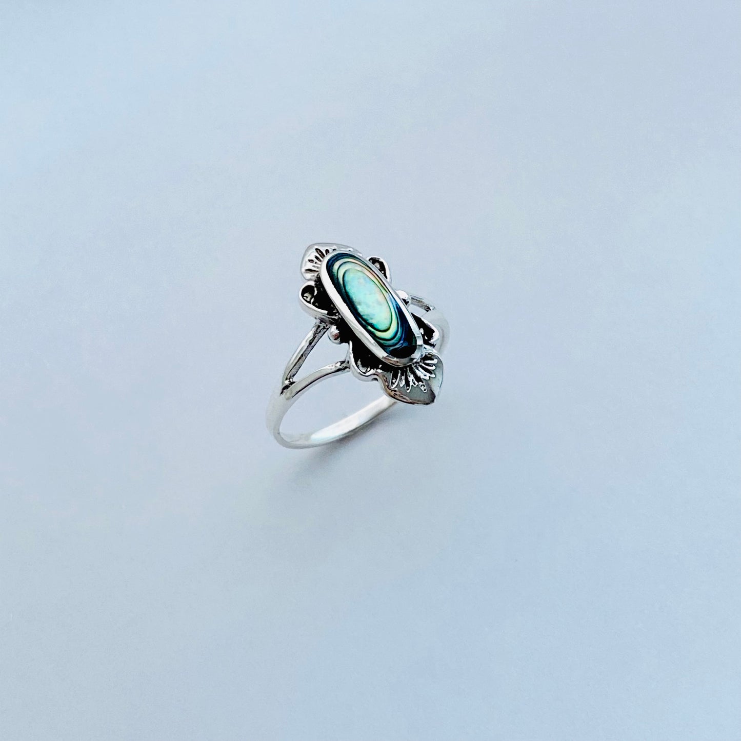 Sterling Silver Delicate Victorian Abalone Ring, Stone Seashell Rings, Ocean Shells