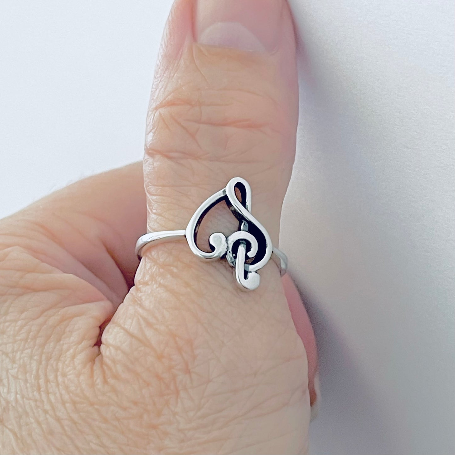 Sterling Silver Love Note Heart Ring, Musical Notes, Clef Rings, Music Jewelry