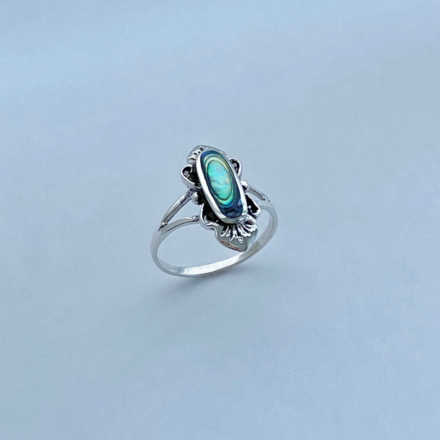 Sterling Silver Delicate Victorian Abalone Ring, Stone Seashell Rings, Ocean Shells