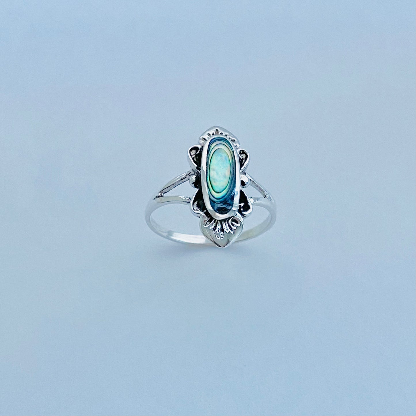Sterling Silver Delicate Victorian Abalone Ring, Stone Seashell Rings, Ocean Shells