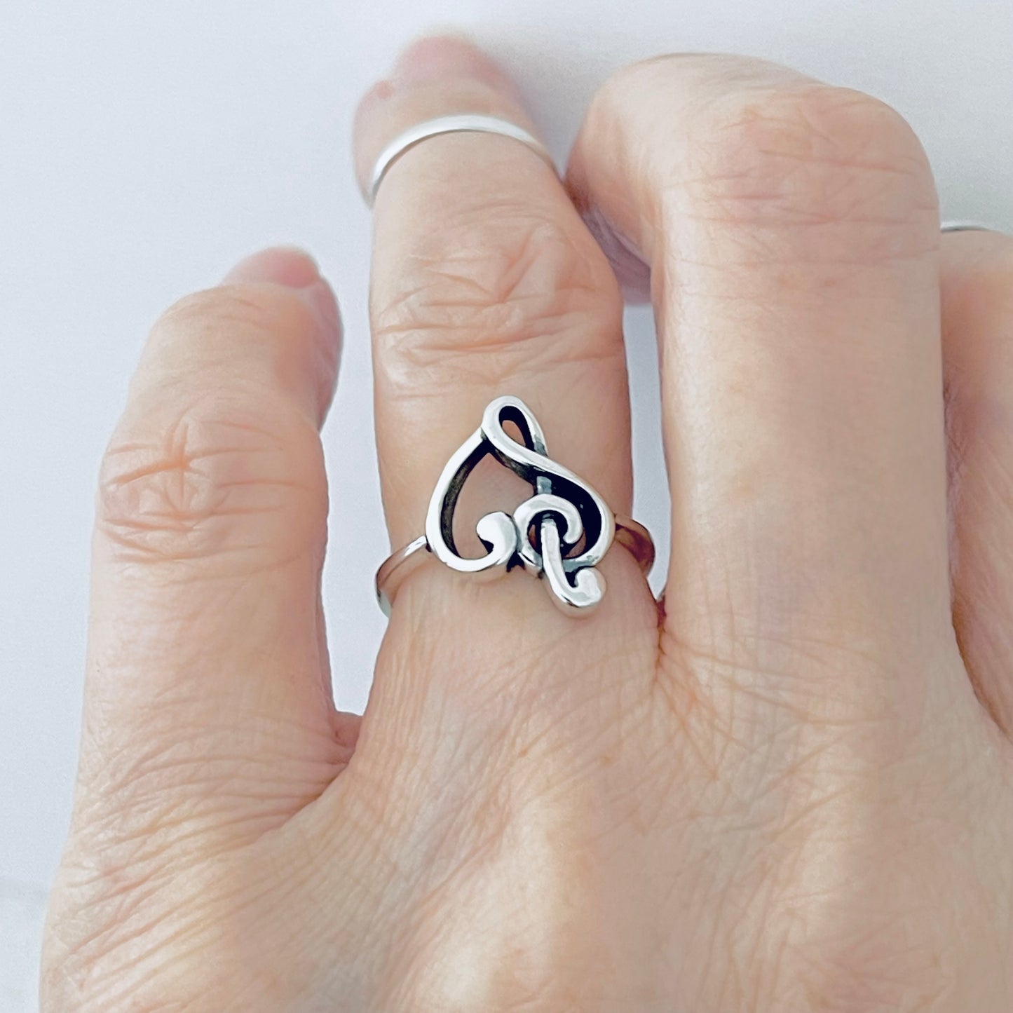 Sterling Silver Love Note Heart Ring, Musical Notes, Clef Rings, Music Jewelry