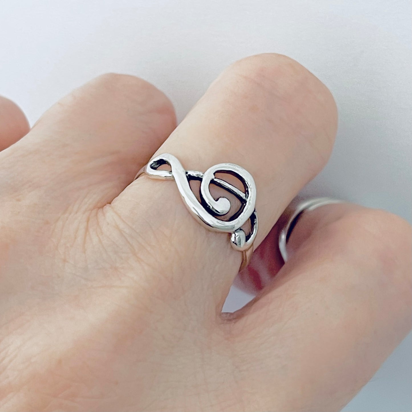925 Sterling Silver Sideways Treble Clef Note Ring | Music Lover Musician Silver Rings