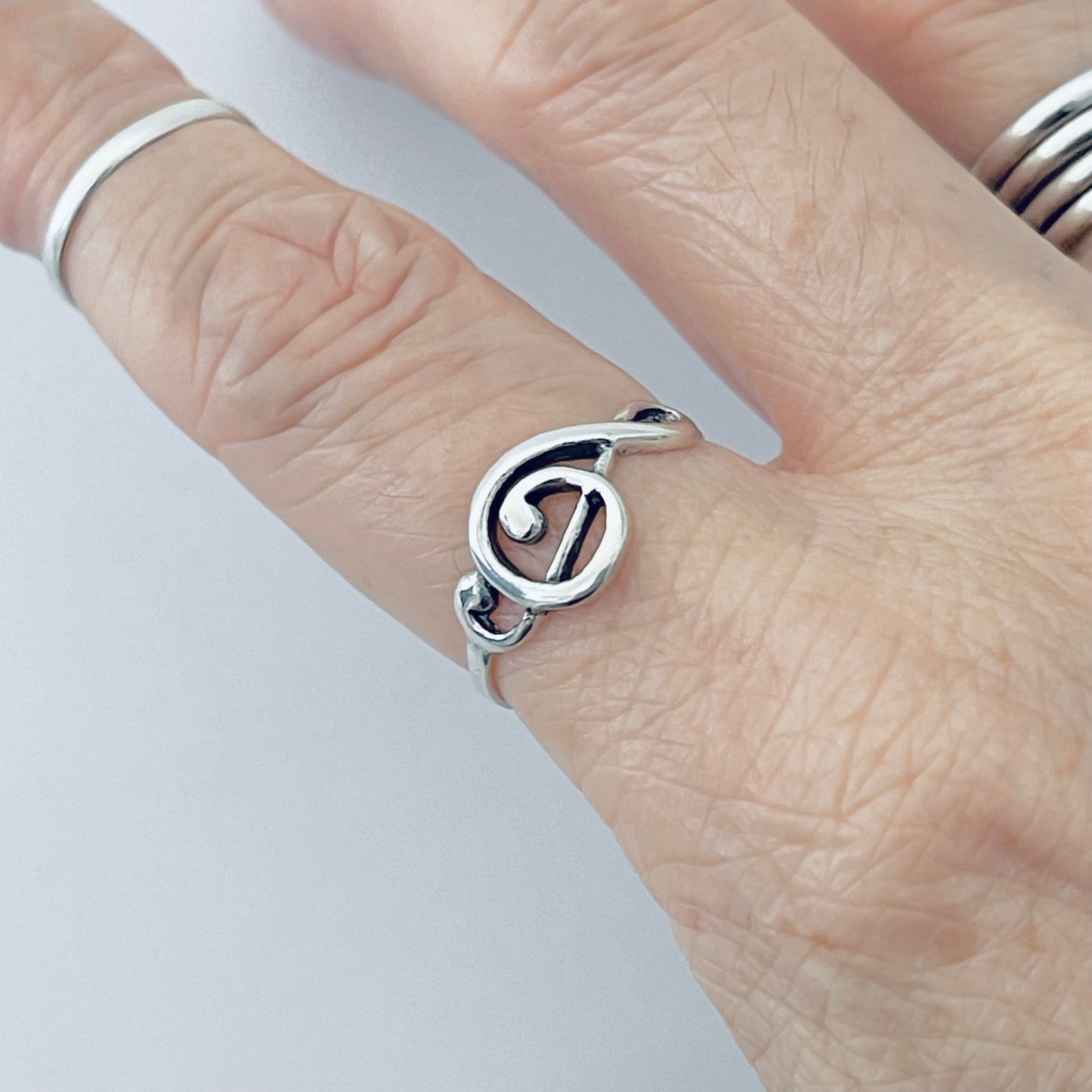 925 Sterling Silver Sideways Treble Clef Note Ring | Music Lover Musician Silver Rings