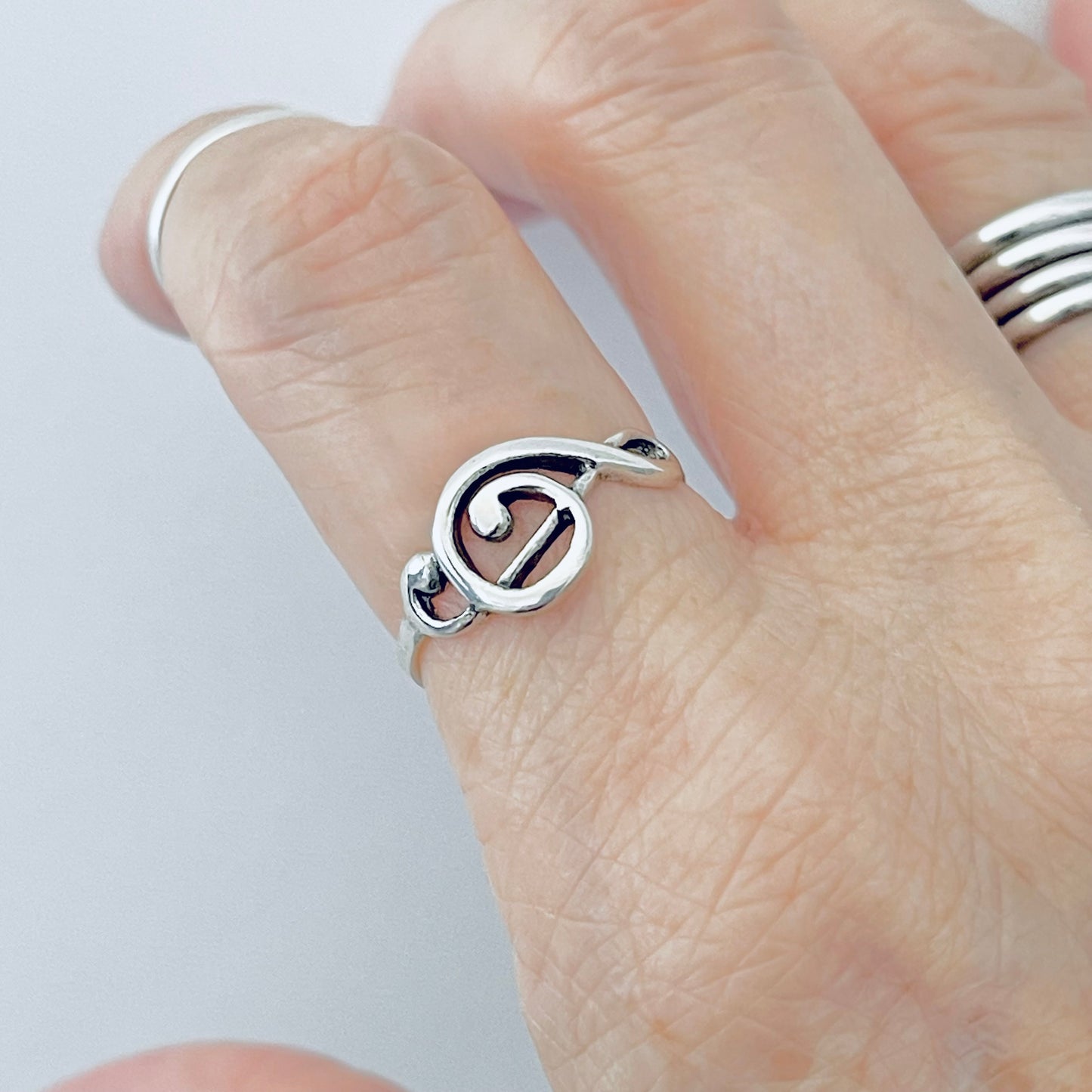 925 Sterling Silver Sideways Treble Clef Note Ring | Music Lover Musician Silver Rings