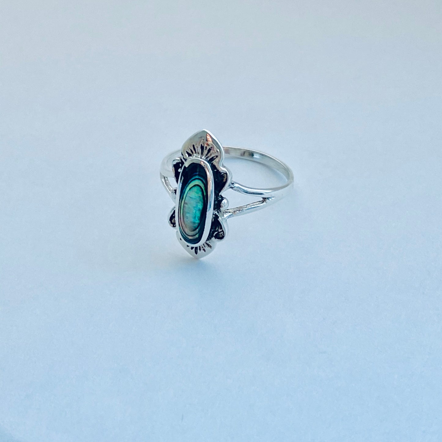 Sterling Silver Delicate Victorian Abalone Ring, Stone Seashell Rings, Ocean Shells