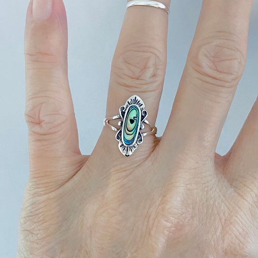 Sterling Silver Delicate Victorian Abalone Ring, Stone Seashell Rings, Ocean Shells