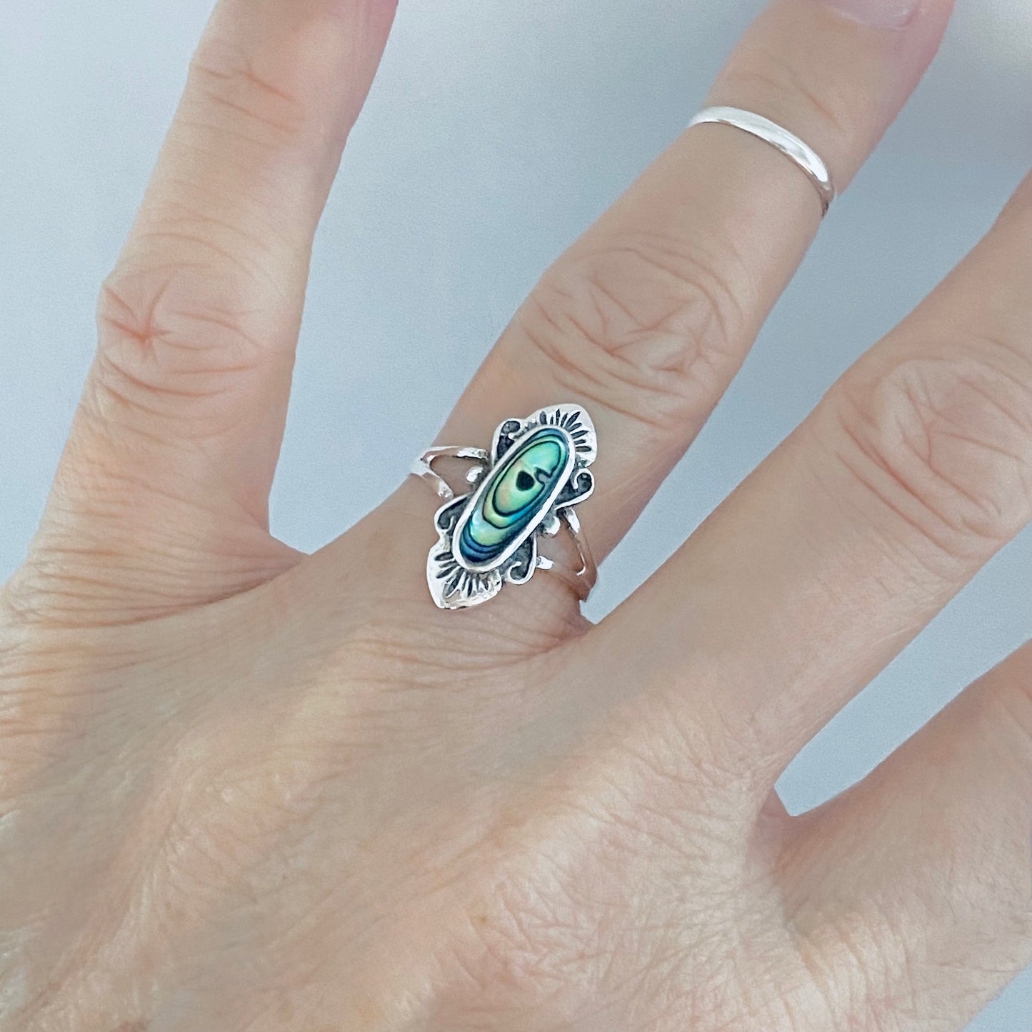 Sterling Silver Delicate Victorian Abalone Ring, Stone Seashell Rings, Ocean Shells