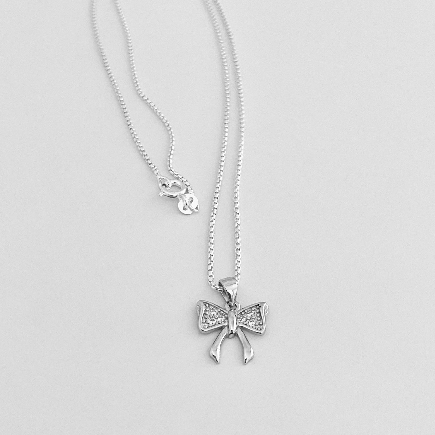 Sterling Silver Minimalist CZ Bow Necklace, Silver Necklaces, Bow Tie Chains