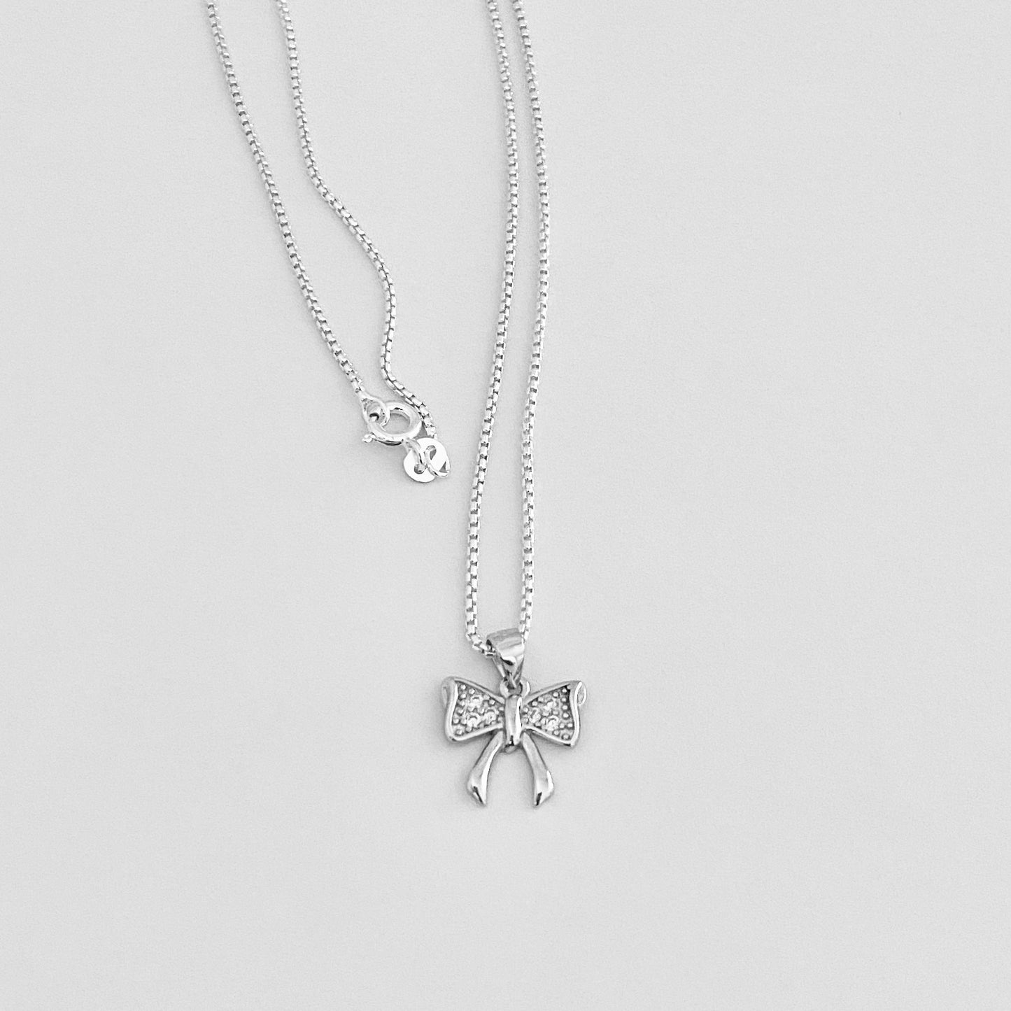 Sterling Silver Minimalist CZ Bow Necklace, Silver Necklaces, Bow Tie Chains