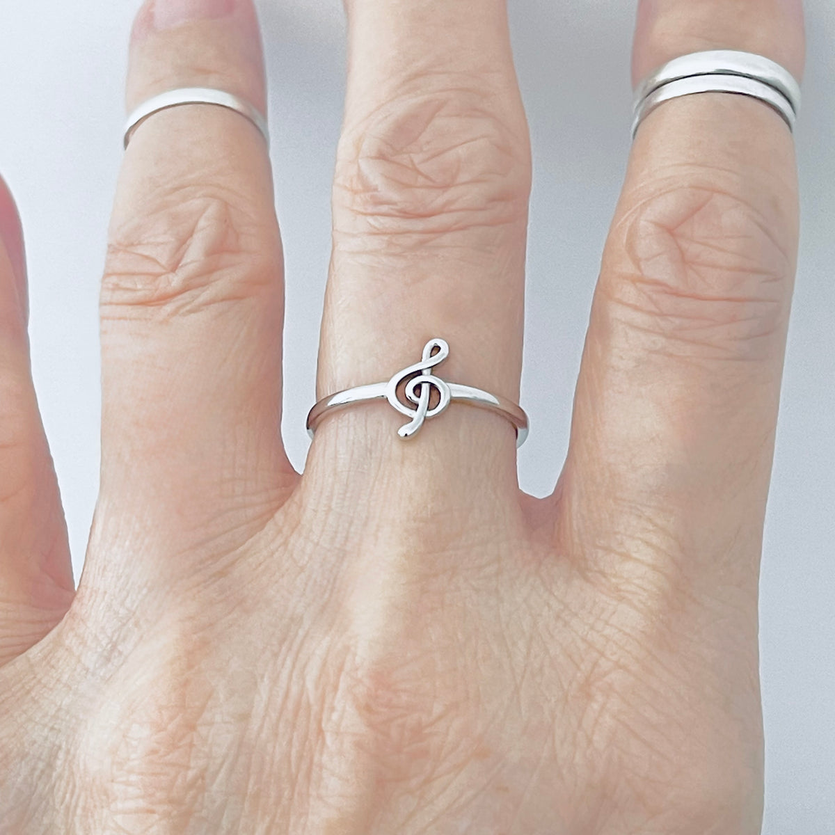 Sterling Silver Little Music Note Ring | Clef Note Minimalist Rings for Musicians