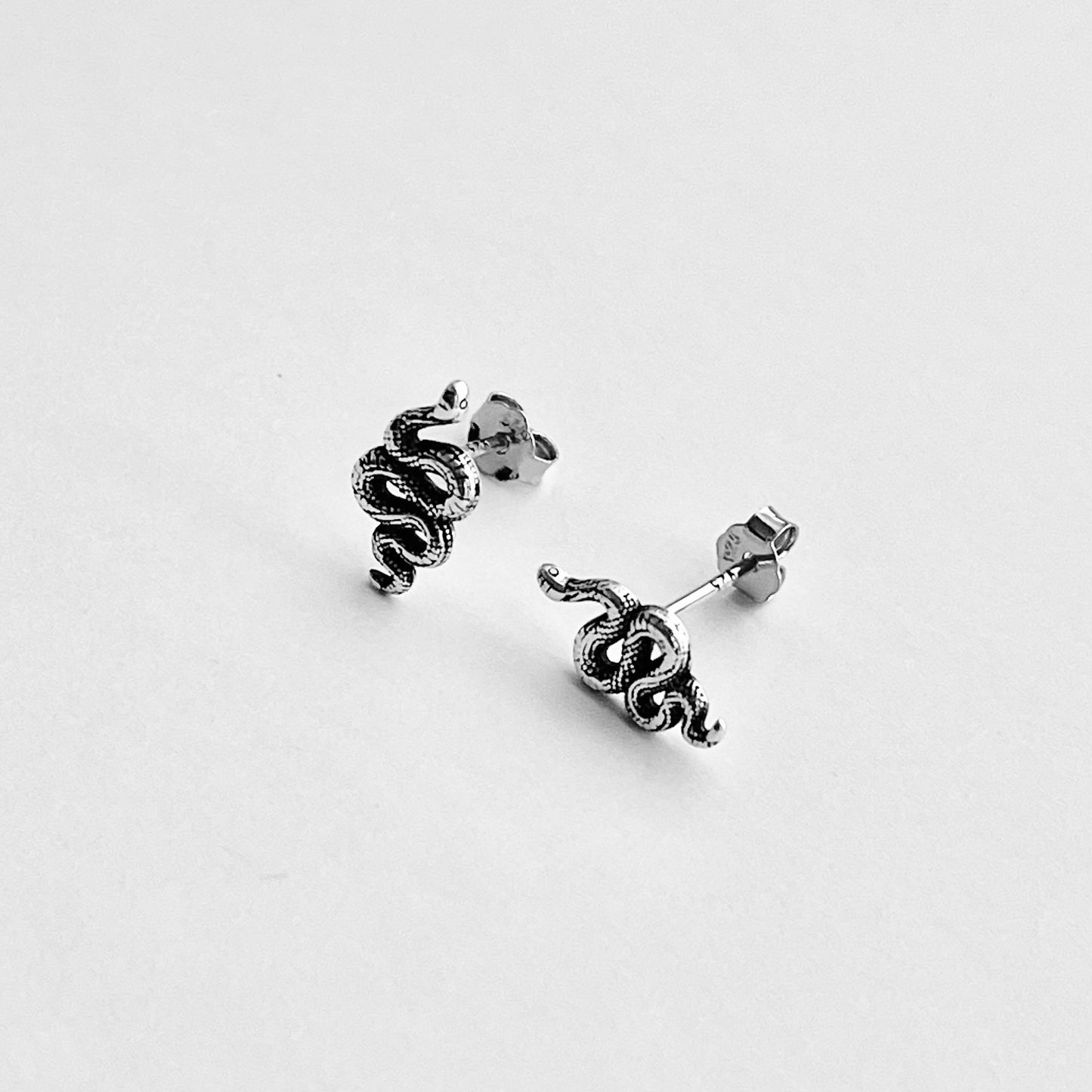 Sterling Silver Snake Stud Earring, Animal Silver Earrings, Reptile Earring