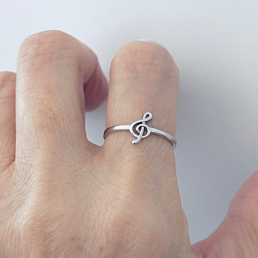 Sterling Silver Little Music Note Ring, Clef Note Ring, Silver Rings, Musicians