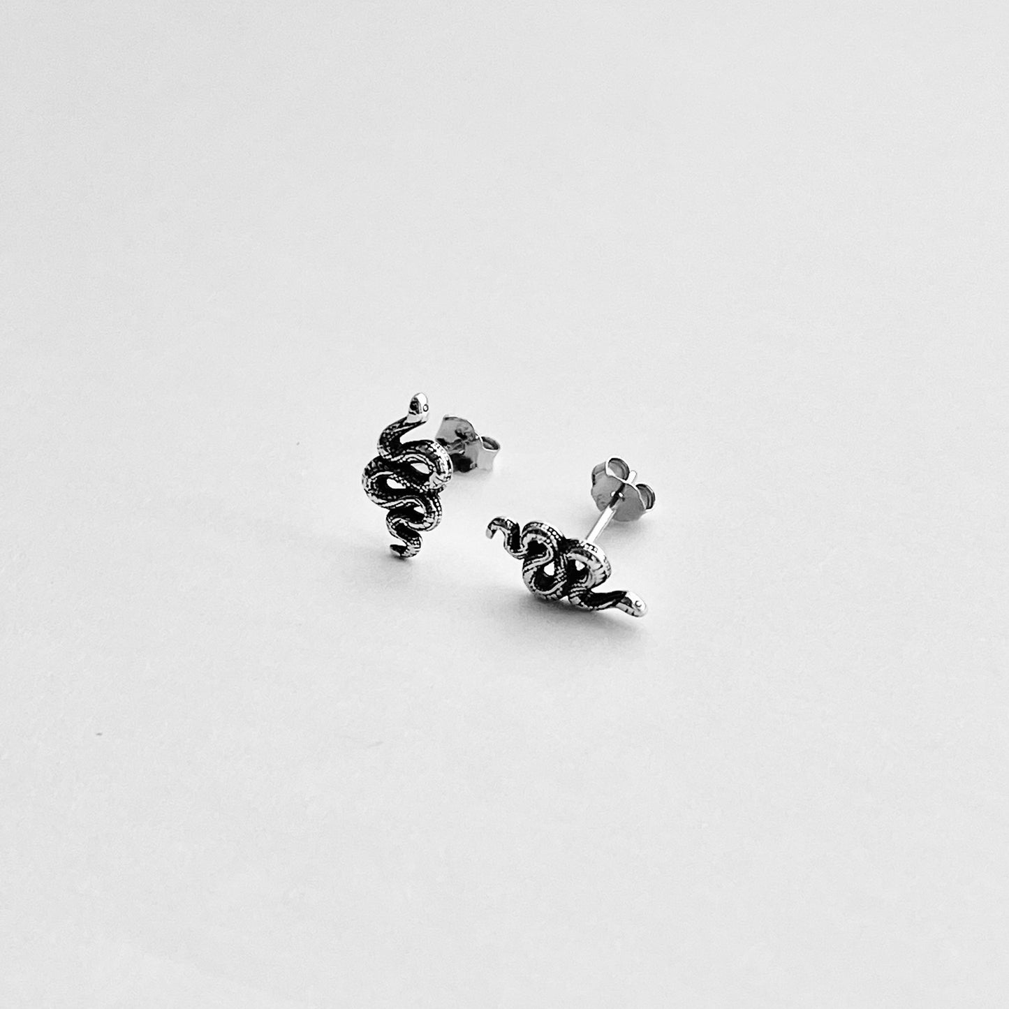 Sterling Silver Snake Stud Earring, Animal Silver Earrings, Reptile Earring