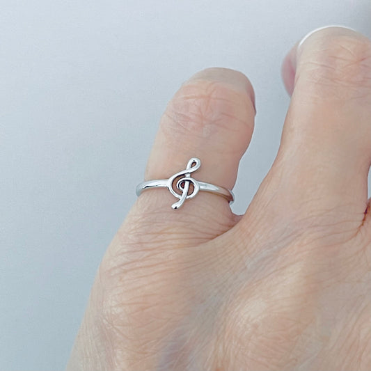 Sterling Silver Little Music Note Ring | Clef Note Minimalist Rings for Musicians