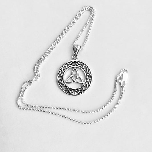 Sterling Silver Large Celtic Triquetra Necklace, Statement Silver Necklaces, Trinity Knot Necklace