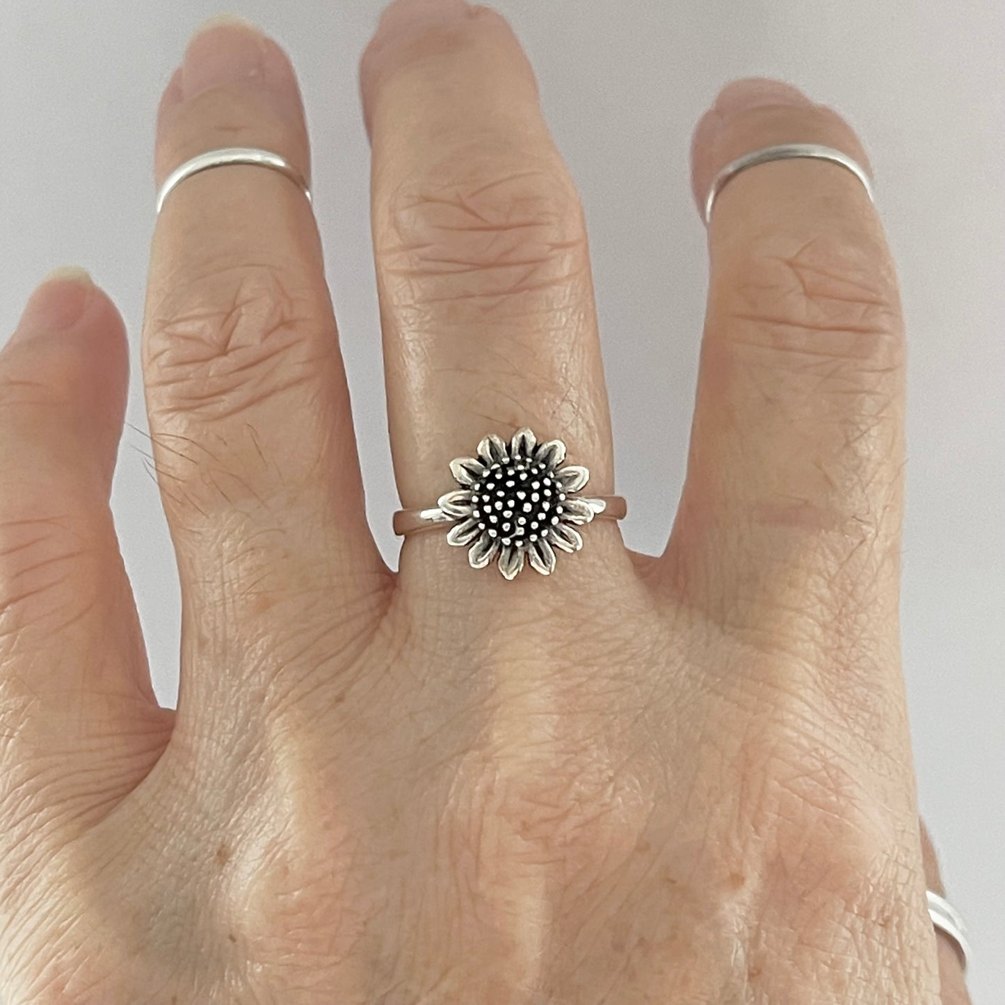 Sterling Silver Large Sunflower Ring, Flower Silver Rings