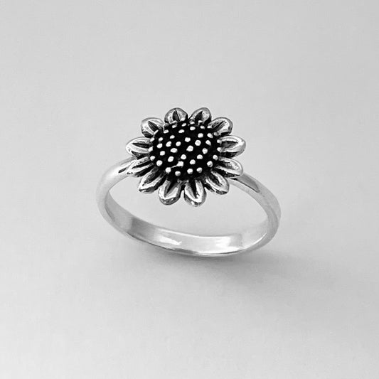 Sterling Silver Large Sunflower Ring, Flower Jewelry, Sun Rings