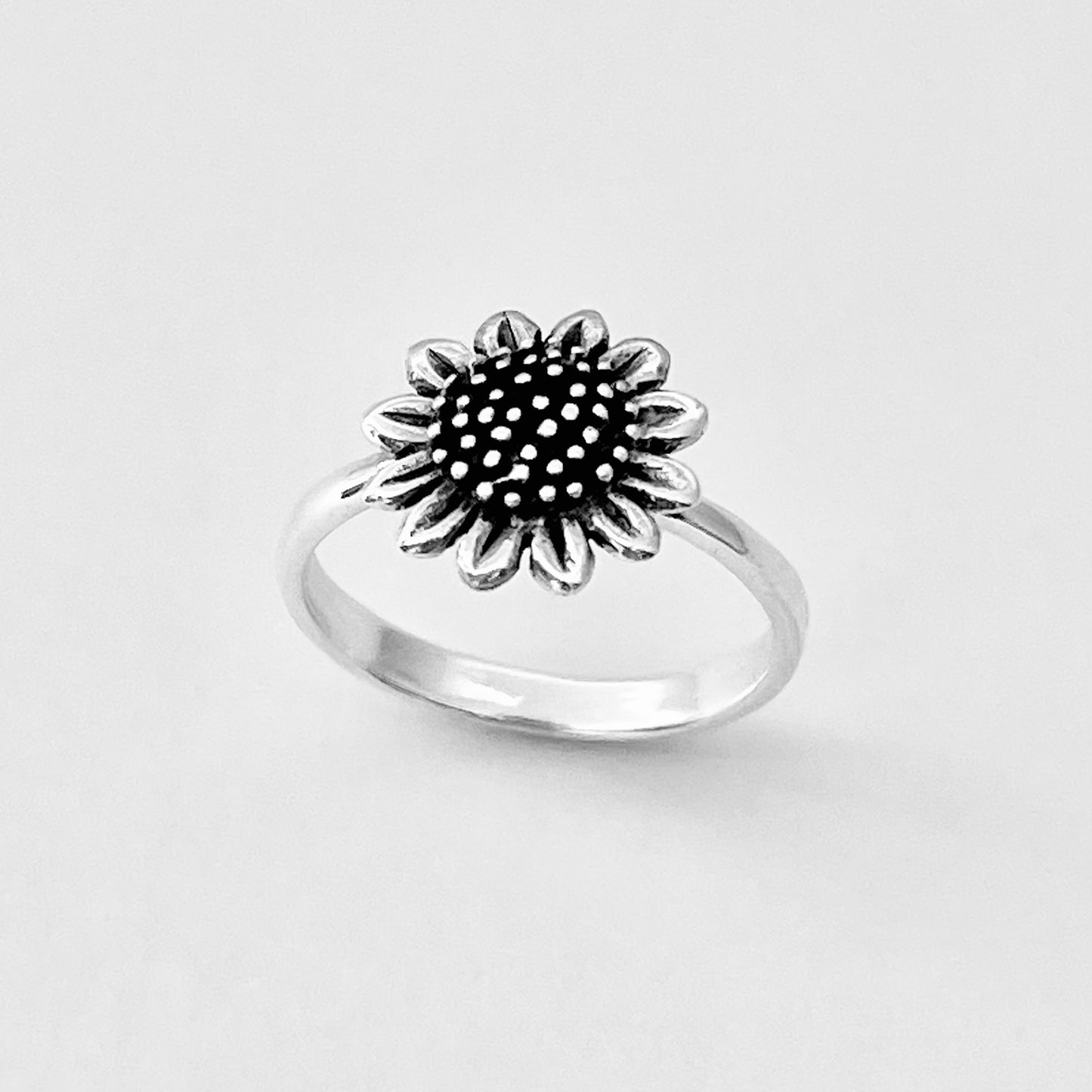 Sterling Silver Statement Sunflower Ring, Happy Flower Jewelry, Sunshine Rings