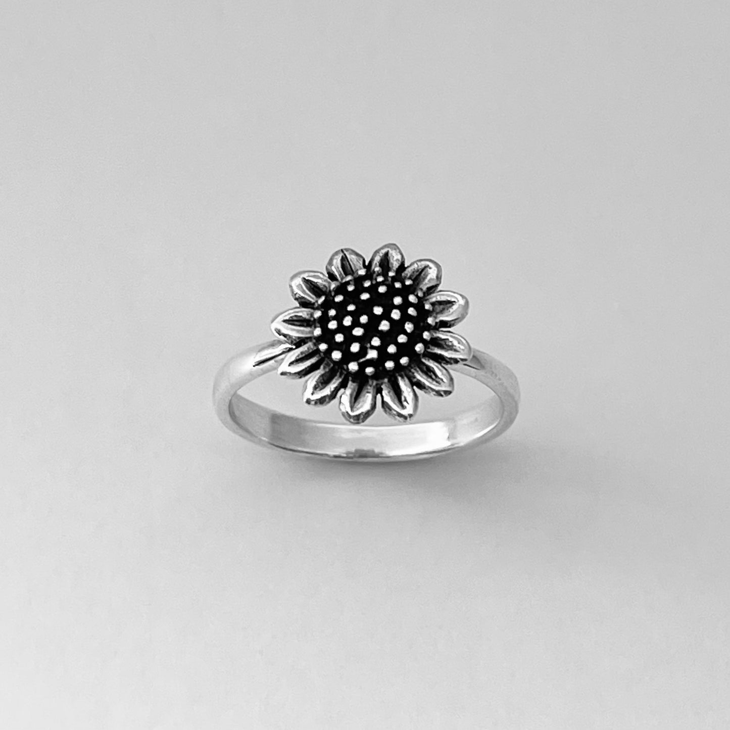 Sterling Silver Large Sunflower Ring, Flower Silver Rings