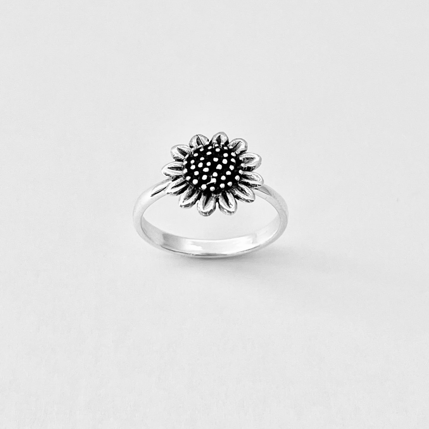 Sterling Silver Statement Sunflower Ring, Happy Flower Jewelry, Sunshine Rings