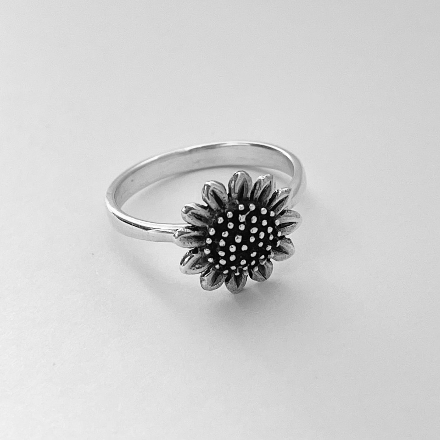 Sterling Silver Large Sunflower Ring, Flower Silver Rings