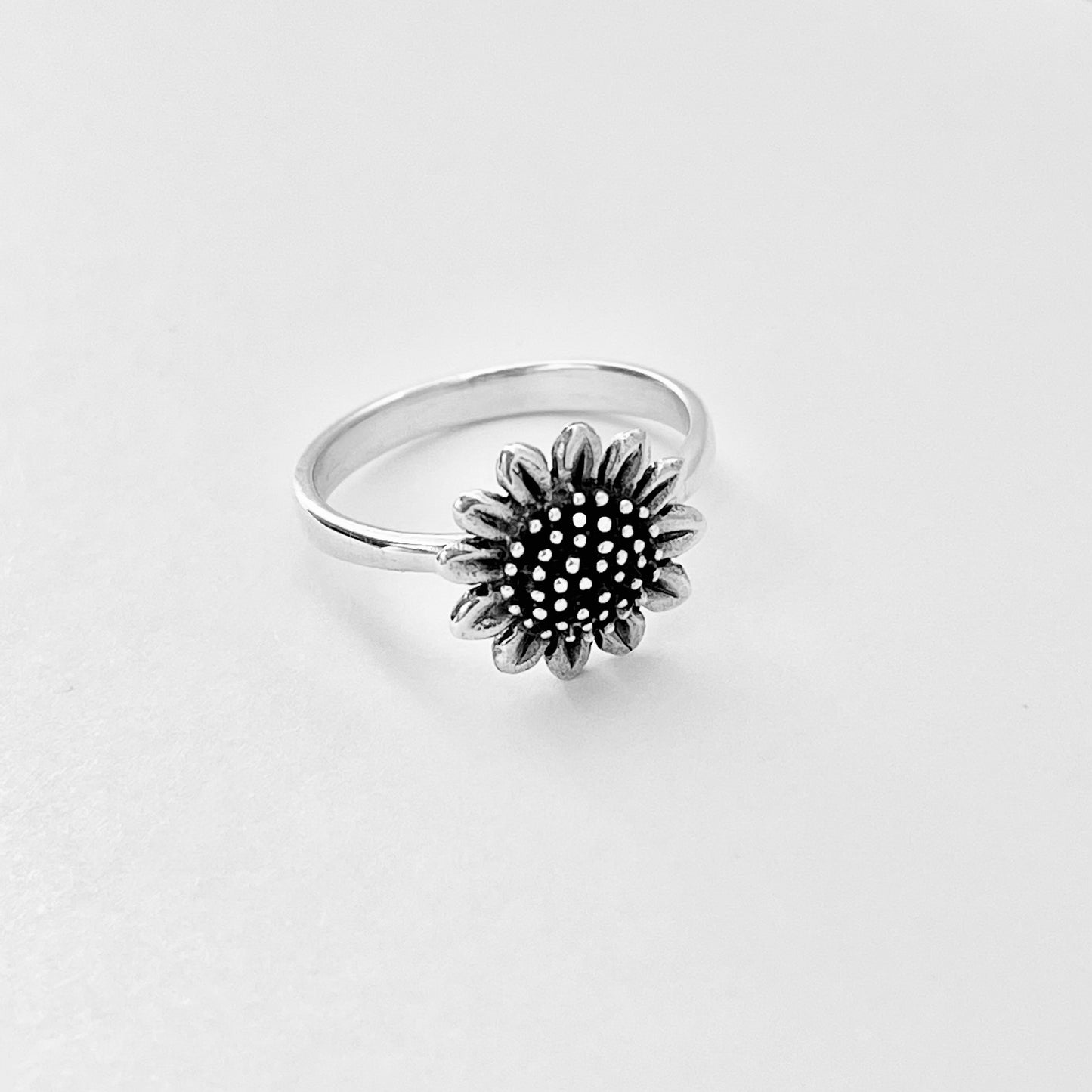 Sterling Silver Statement Sunflower Ring, Happy Flower Jewelry, Sunshine Rings