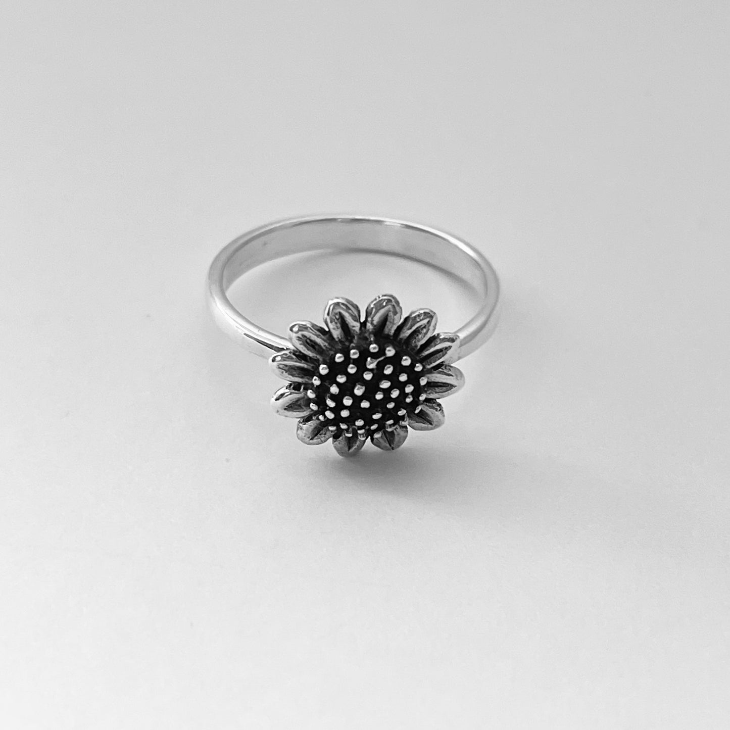 Sterling Silver Large Sunflower Ring, Flower Silver Rings