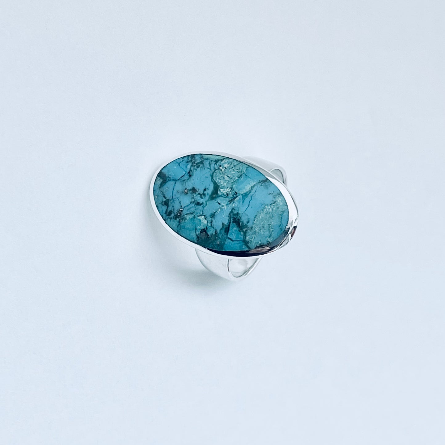 Sterling Silver Statement Oval Genuine Turquoise Ring | Boho Stone Silver Ring