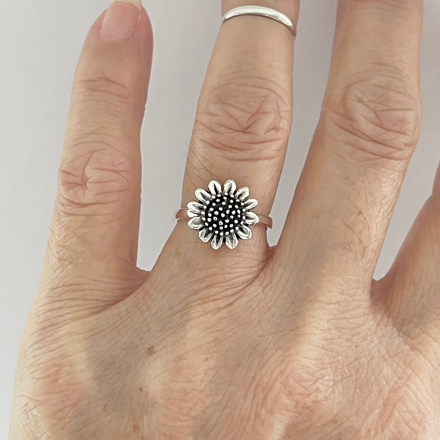 Sterling Silver Large Sunflower Ring, Flower Silver Rings