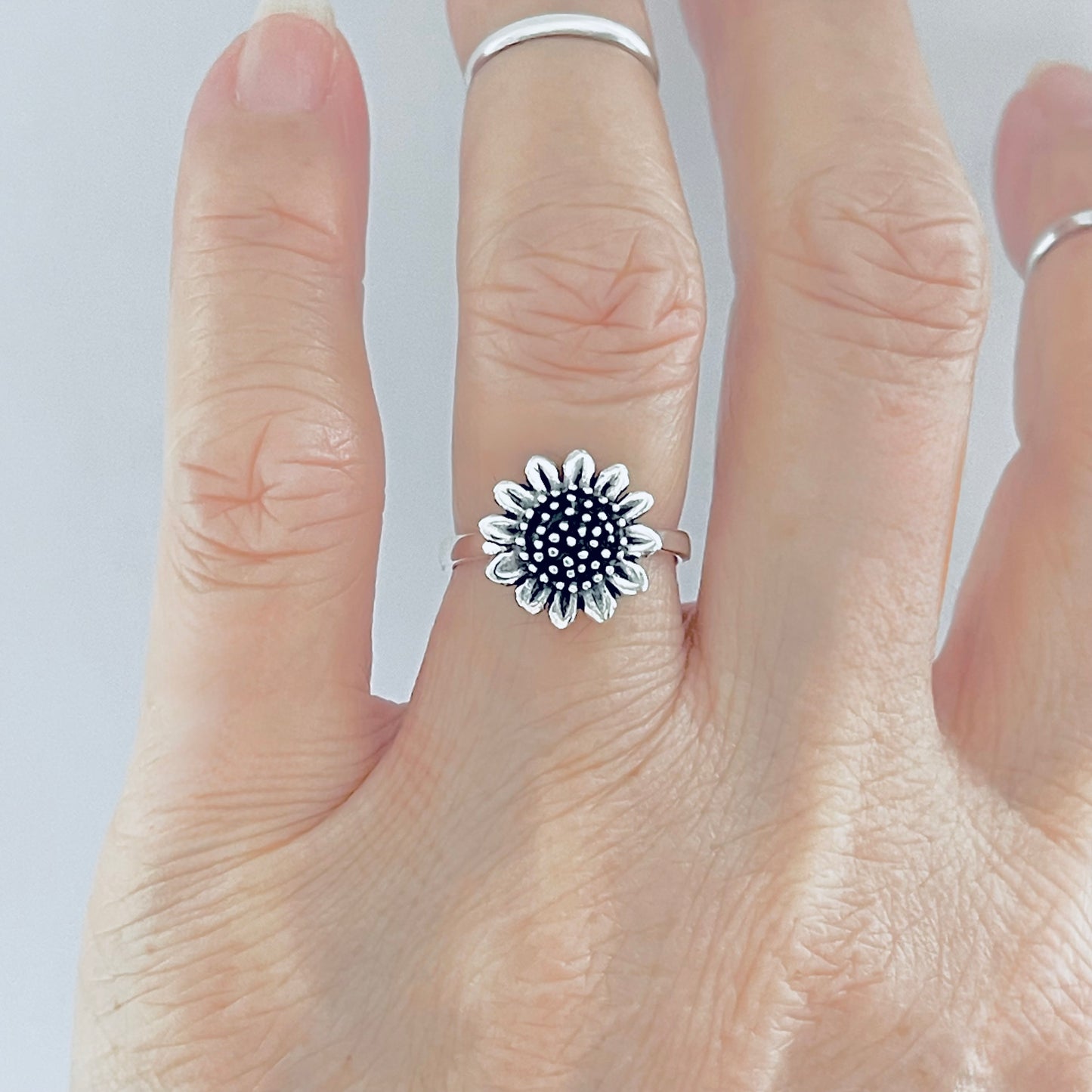 Sterling Silver Statement Sunflower Ring, Happy Flower Jewelry, Sunshine Rings