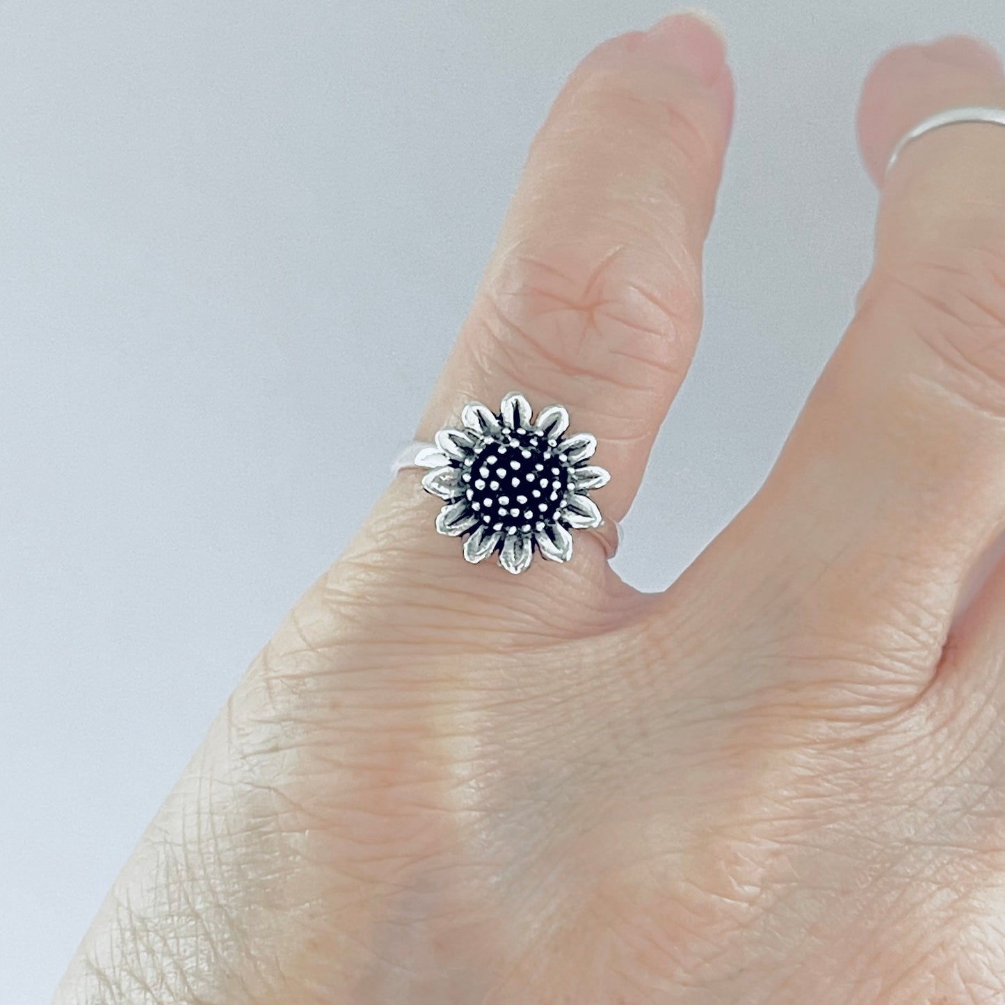 Sterling Silver Statement Sunflower Ring, Happy Flower Jewelry, Sunshine Rings