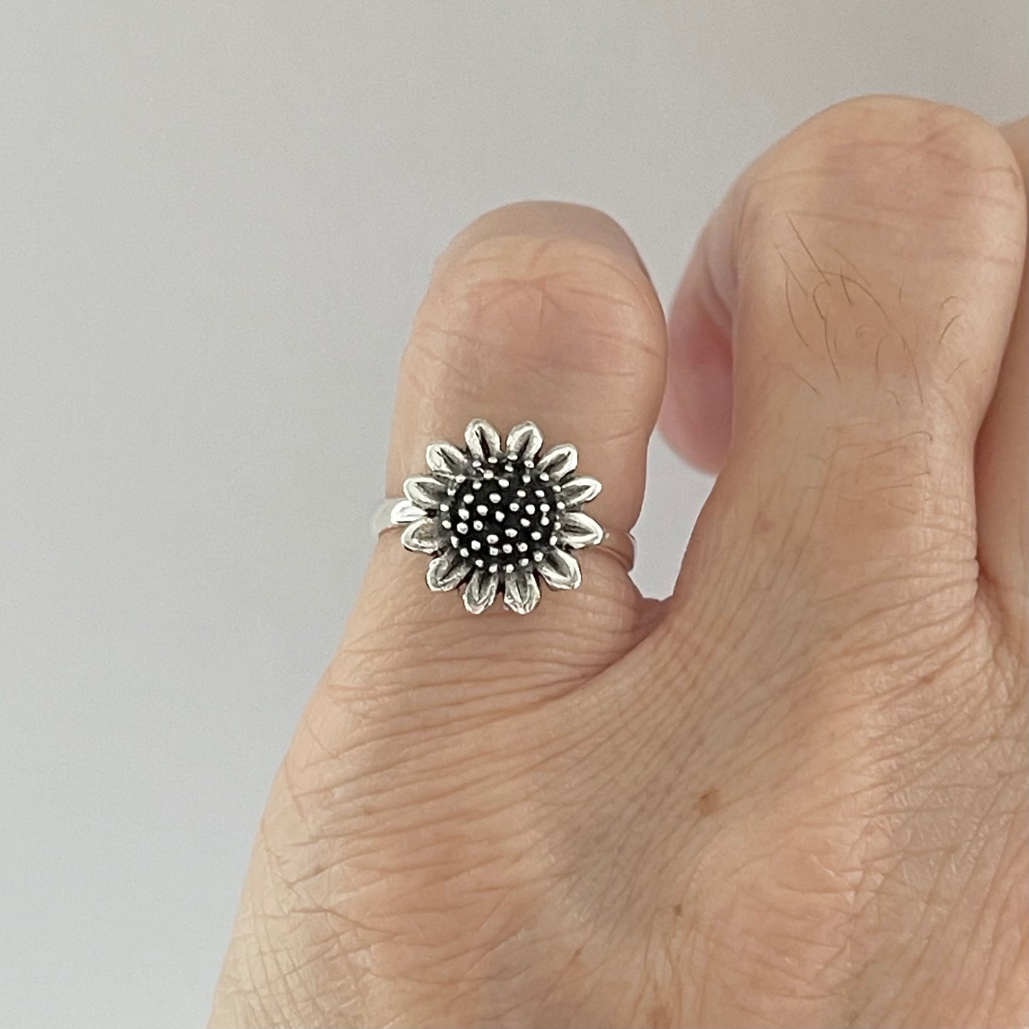 Sterling Silver Large Sunflower Ring, Flower Silver Rings