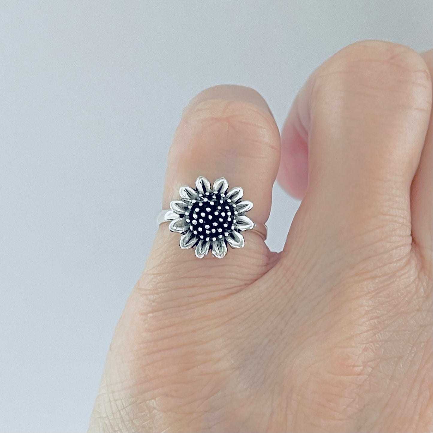 Sterling Silver Statement Sunflower Ring, Happy Flower Jewelry, Sunshine Rings