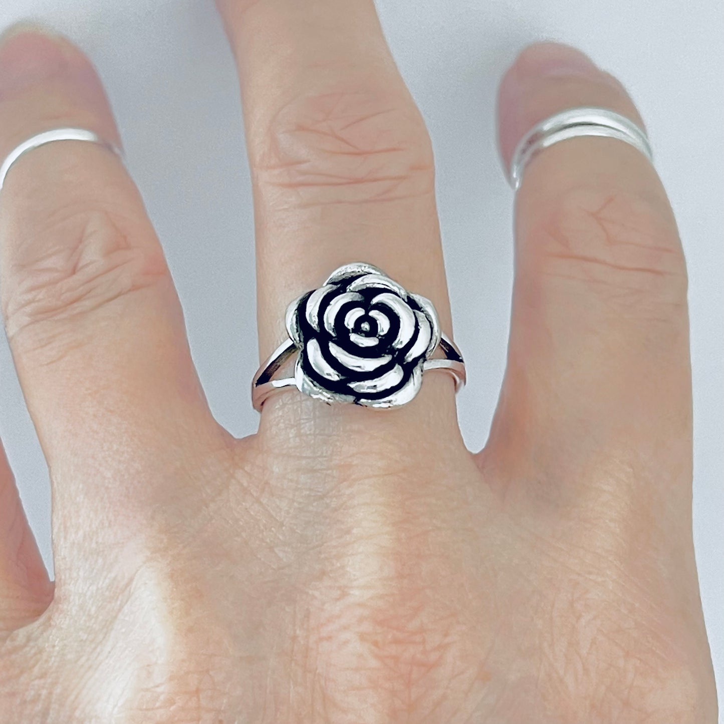 Sterling Silver Simple Statement Rose Ring – Floral Love Silver Rings
