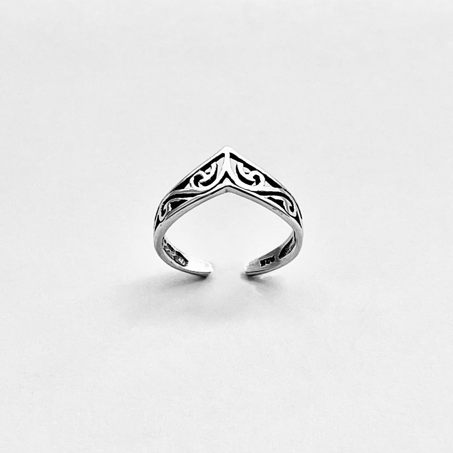 Sterling Silver Filigree Chevron Toe Ring, V Shape Midi Jewelry Rings