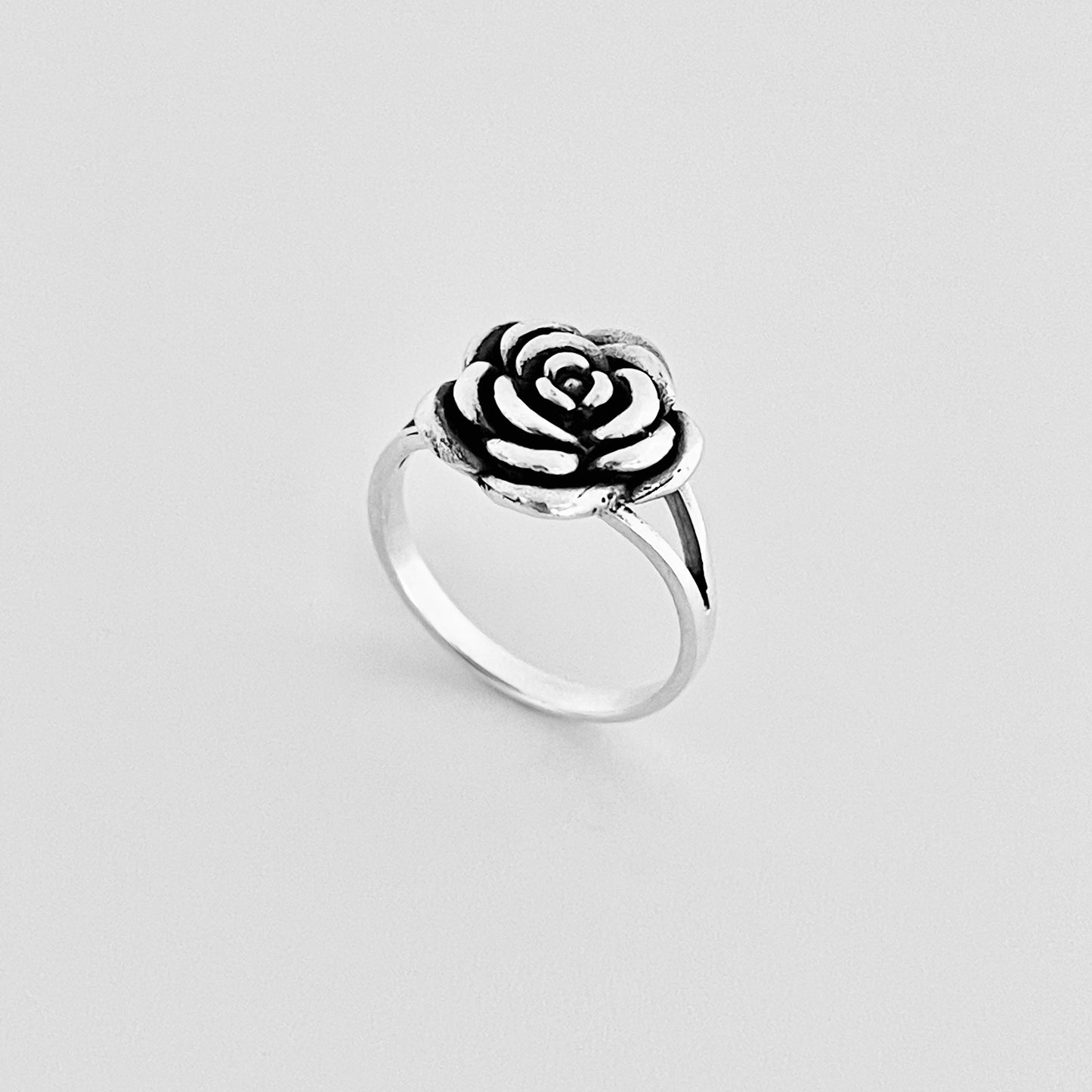 Sterling Silver Simple Statement Rose Ring – Floral Love Silver Rings