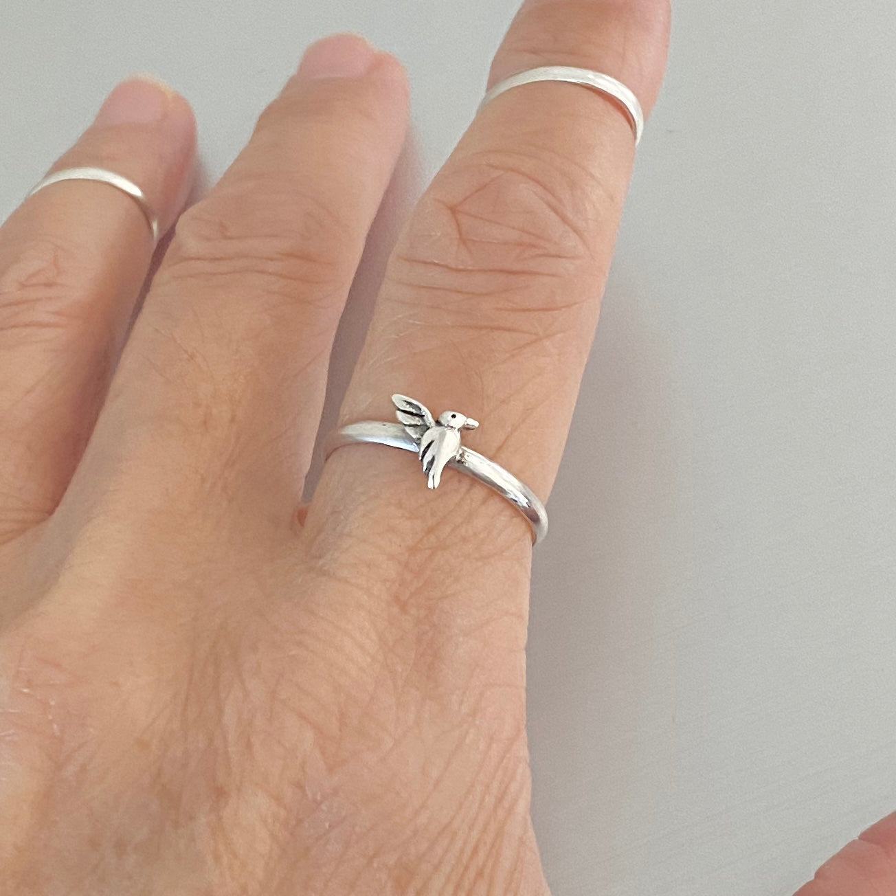 Sterling Silver Minimalist Hummingbird Ring, Silver Rings, Animal Ring