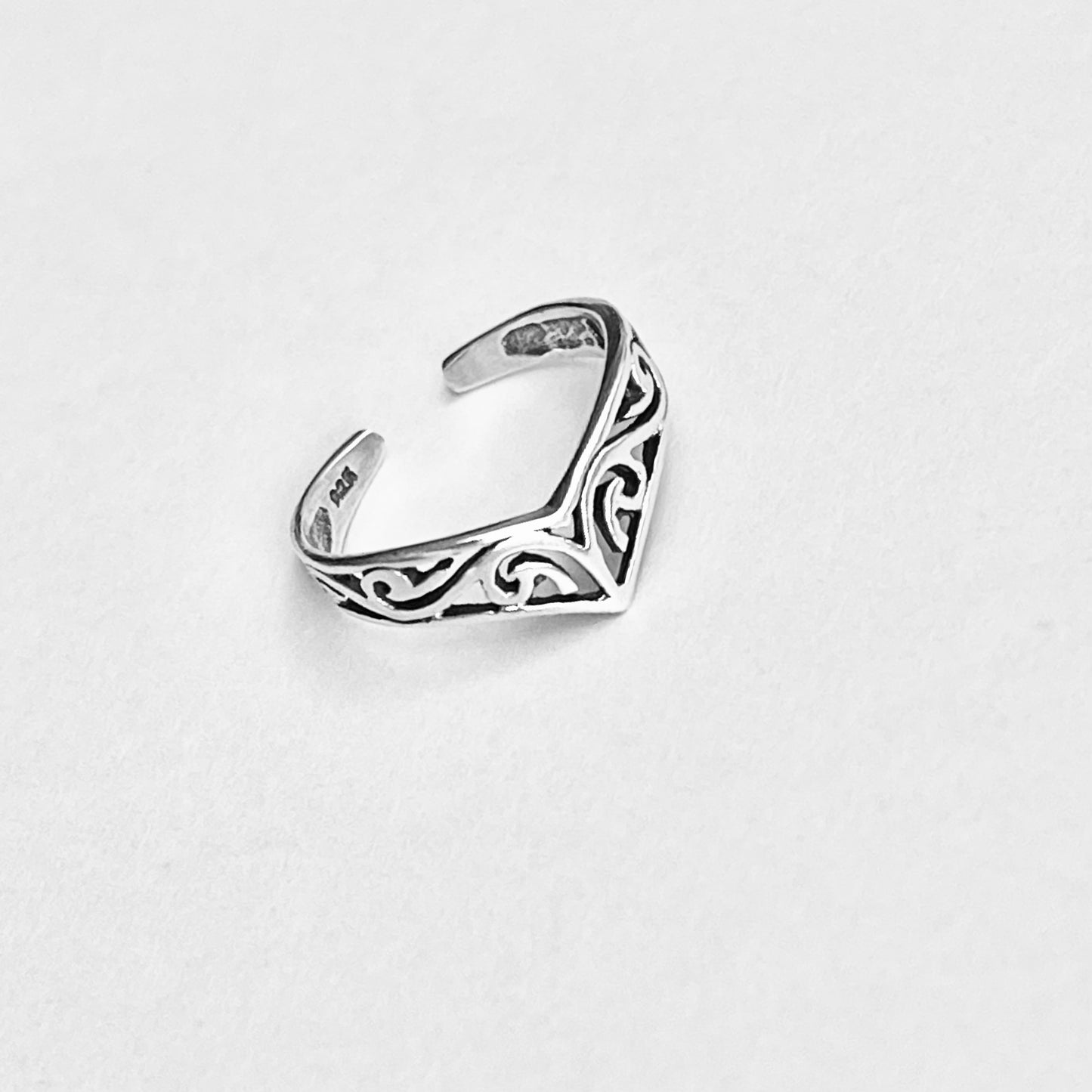 Sterling Silver Filigree Chevron Toe Ring, V Shape Midi Jewelry Rings
