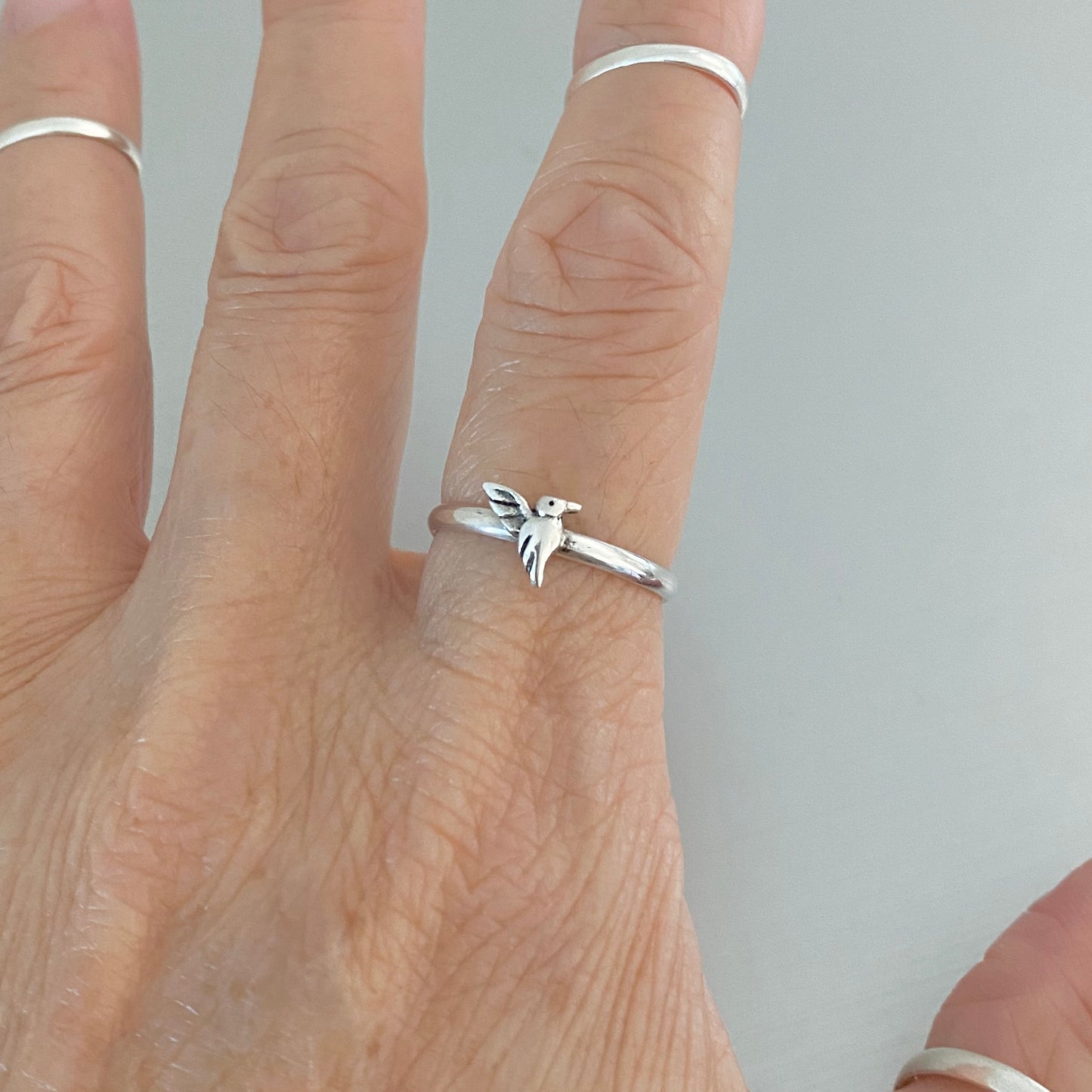 Sterling Silver Minimalist Hummingbird Ring, Silver Rings, Animal Ring