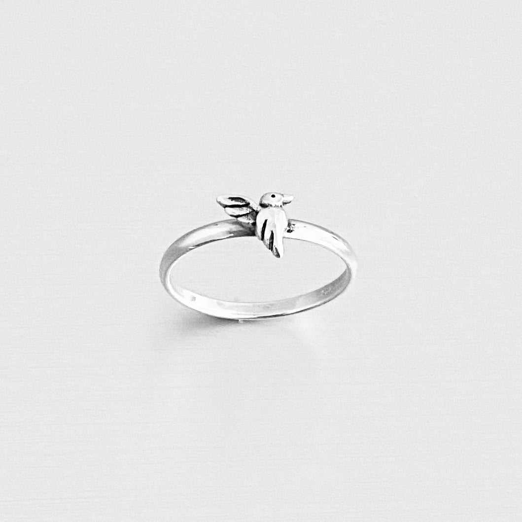 Sterling Silver Minimalist Hummingbird Ring, Silver Rings, Animal Ring