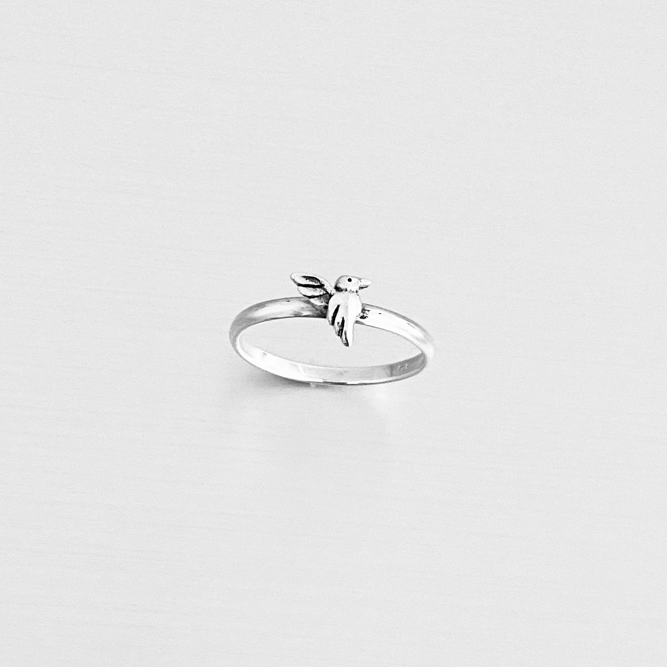 Sterling Silver Minimalist Hummingbird Ring, Silver Rings, Animal Ring