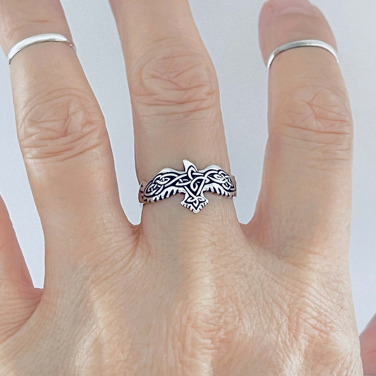 Sterling Silver Celtic Eagle Bird Ring, Spirit Animals, Trinity Knots Jewelry