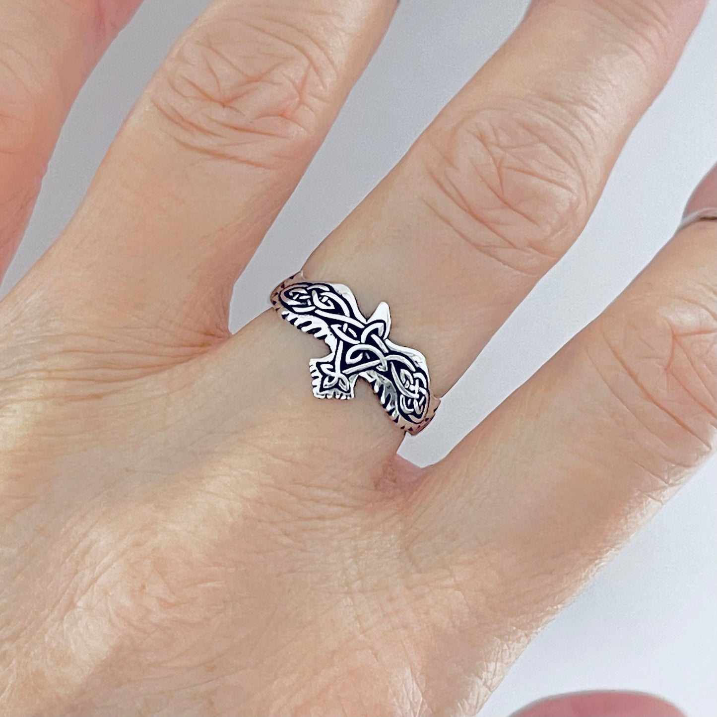 Sterling Silver Celtic Eagle Bird Ring, Spirit Animals, Trinity Knots Jewelry