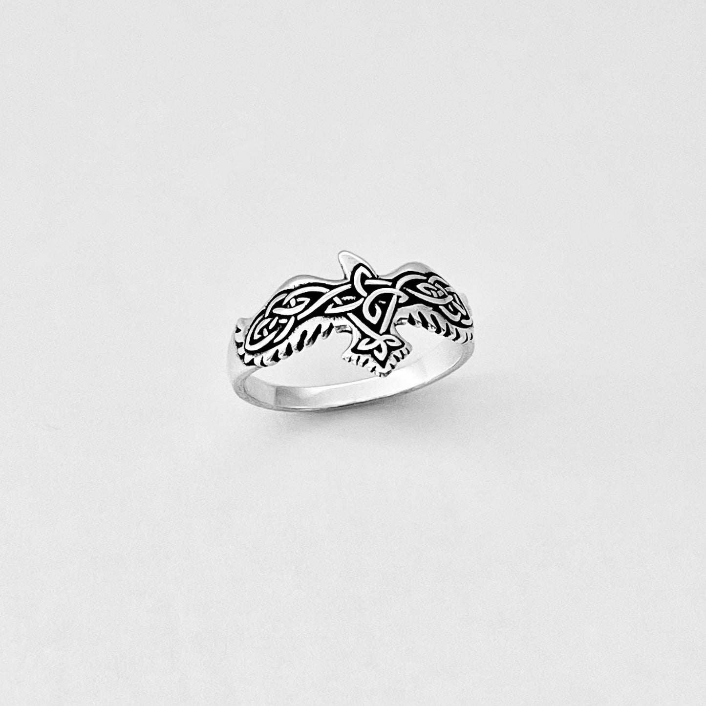 Sterling Silver Celtic Eagle Bird Ring, Spirit Animals, Trinity Knots Jewelry